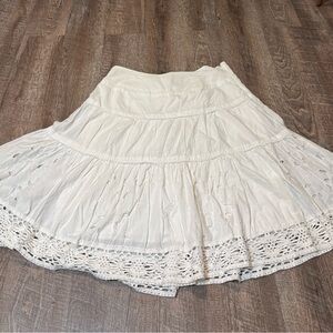 Sunny Leigh White A-Line Skirt with Lace Hem